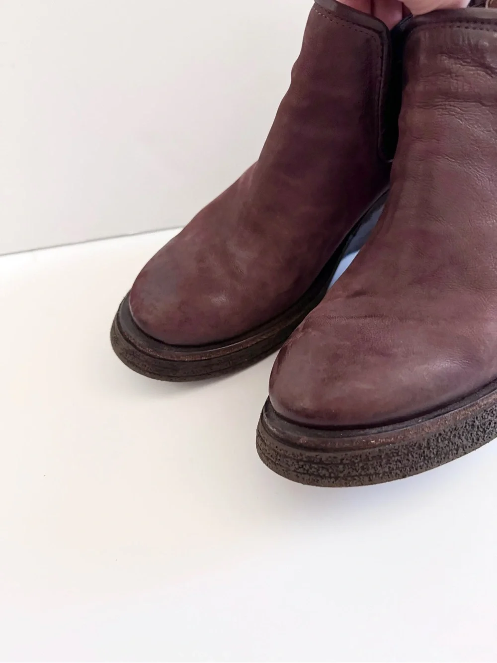 A.S.98 Talen Eggplant Leather Shoe Boots Wedges Distressed Size 7.5